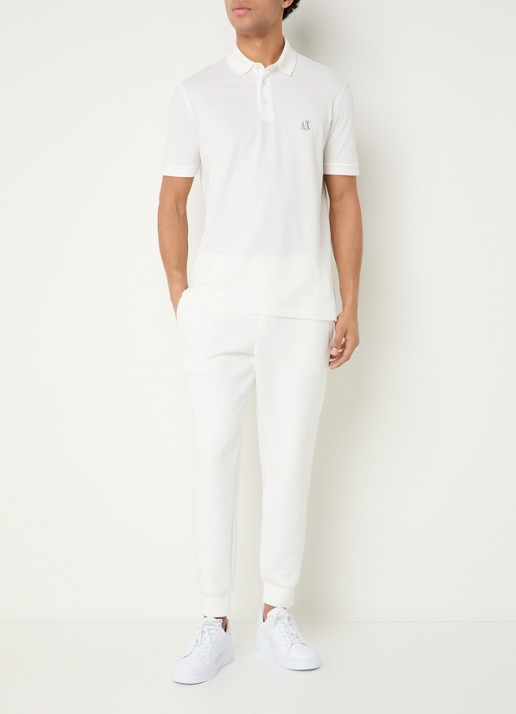 Armani Regular fit polo van piqué katoen met logoborduring - voorkant 4 gebroken wit