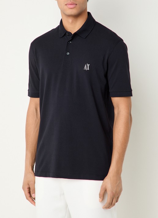 Armani Regular fit polo van piqué katoen met logoborduring - detail 3 donkerblauw