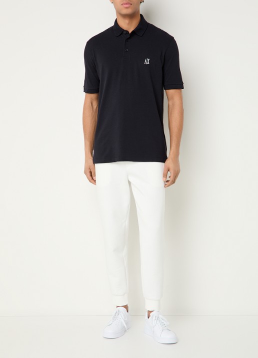 Armani Regular fit polo van piqué katoen met logoborduring - voorkant 2 donkerblauw