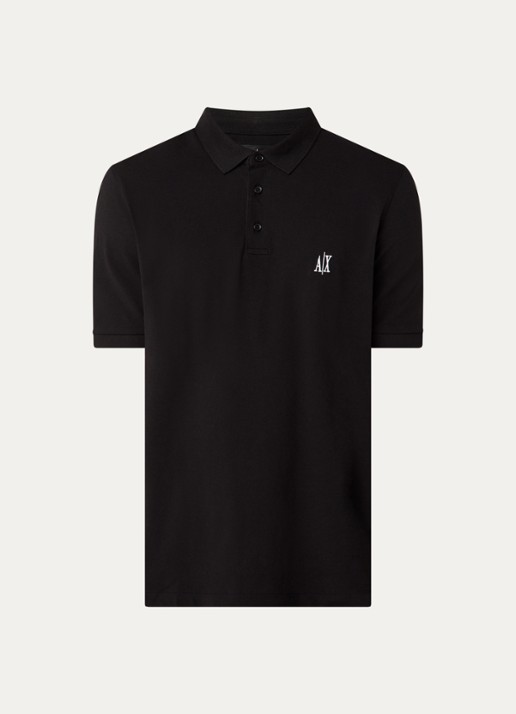 Armani Regular fit polo van piqué katoen met logoborduring - voorkant 3 zwart