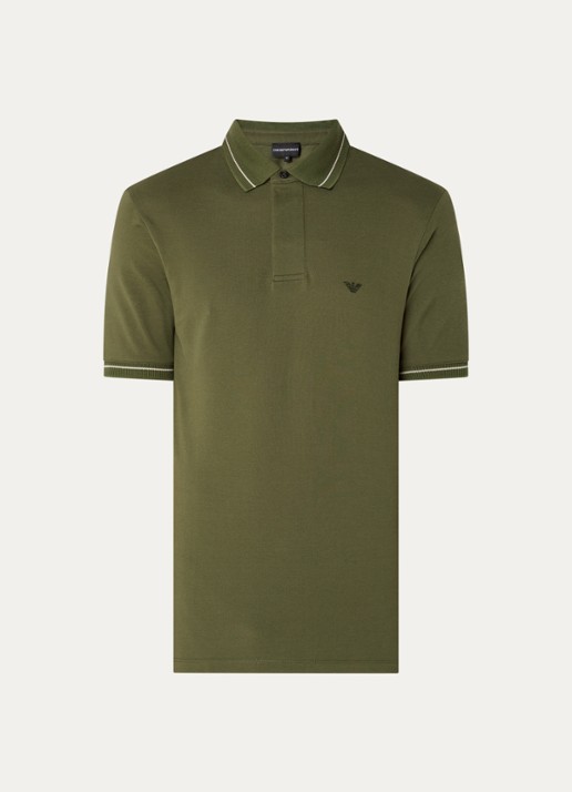 Armani Regular fit polo van piqué katoen met logoborduring - voorkant 2 legergroen