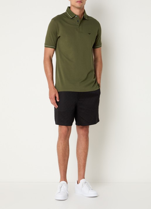 Armani Regular fit polo van piqué katoen met logoborduring - voorkant 3 legergroen
