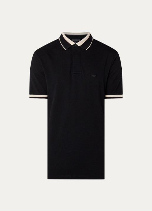 Armani Regular fit polo van piqué katoen met logoborduring - voorkant zwart