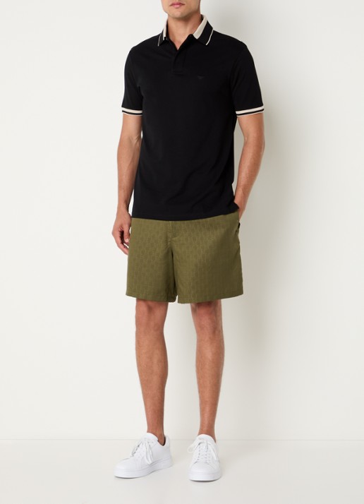 Armani Regular fit polo van piqué katoen met logoborduring - voorkant 2 zwart