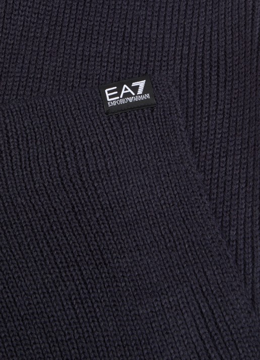 Armani Ribgebreide sjaal in wolblend 190 x 25 cm - detail donkerblauw
