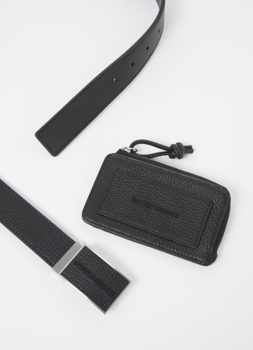 Armani Riem en portemonnee van leer in giftbox - detail 3 zwart
