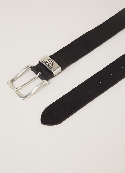 Armani Riem van leer met logo - detail zwart