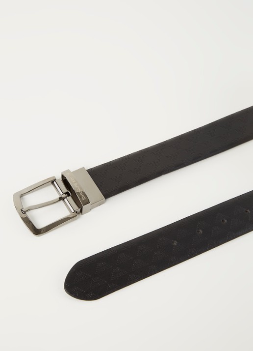 Armani Riem van leer met logoprint - detail zwart