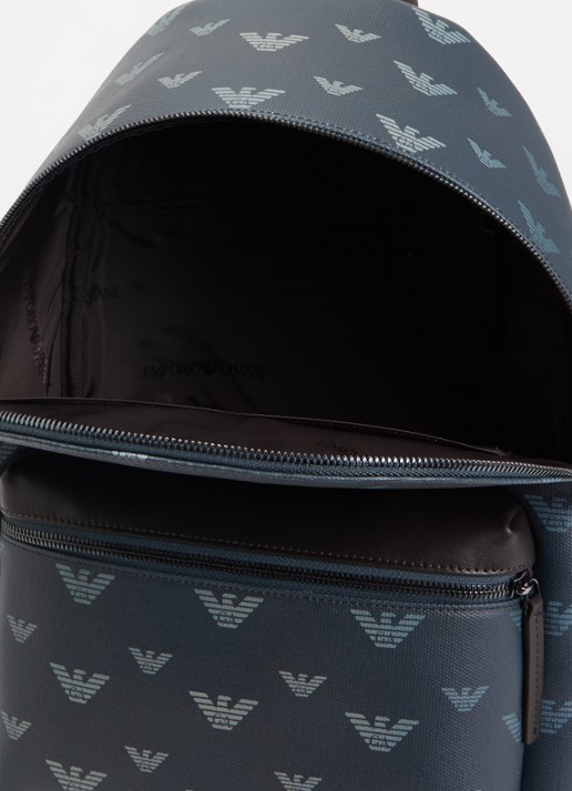 Armani Rugzak van canvas met logoprint en details van leer - detail 2 blauwgrijs