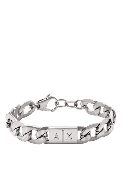 Armani Schakelarmband met logo AXG0077040 - voorkant zilver
