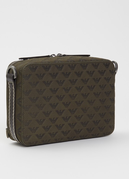 Armani Schoudertas met details van leer en logoprint  - achterkant 4 olijfgroen