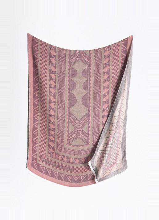 Armani Sjaal met jacquard dessin 120 x 120 cm - detail aubergine