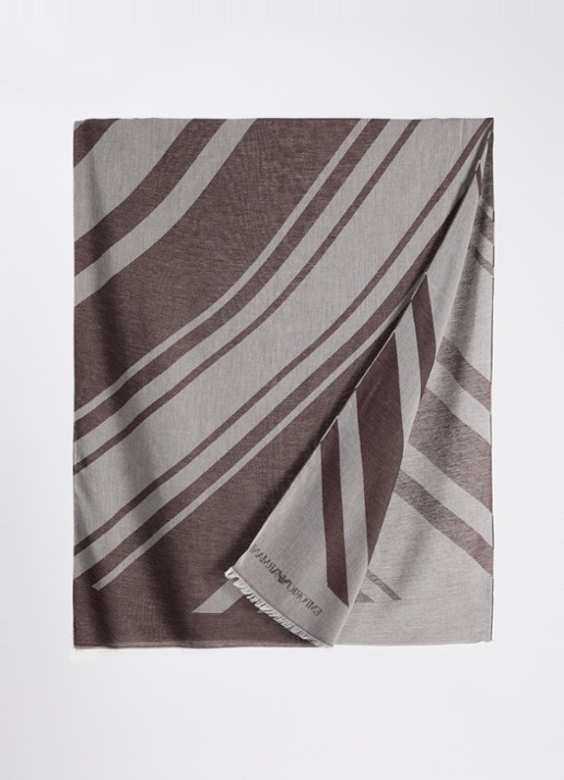Armani Sjaal met print en logo 135 x 75 cm  - detail 2 bruin