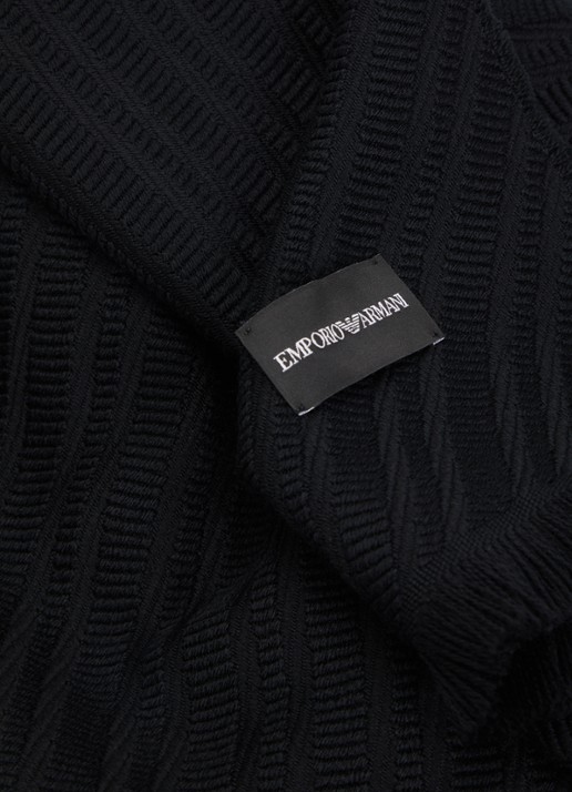 Armani Sjaal van scheerwol 180 x 39 cm - detail 3 zwart