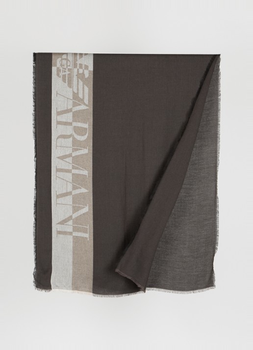 Armani Sjaal van scheerwol met logoprint 65 x 180 cm - detail 2 antraciet
