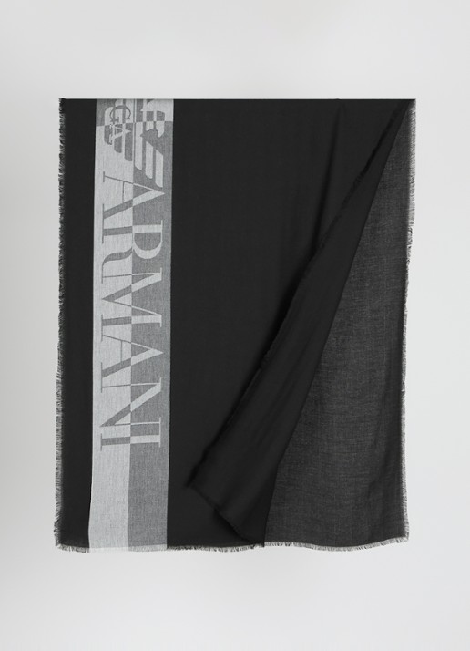 Armani Sjaal van scheerwol met logoprint 65 x 180 cm - detail 2 zwart