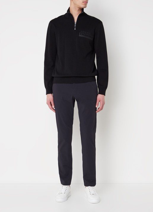 Armani Slim fit chino met stretch en steekzakken - voorkant 4 donkerblauw
