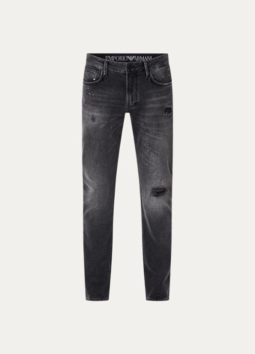 Armani Slim fit jeans met destroyed afwerking - voorkant donkergrijs