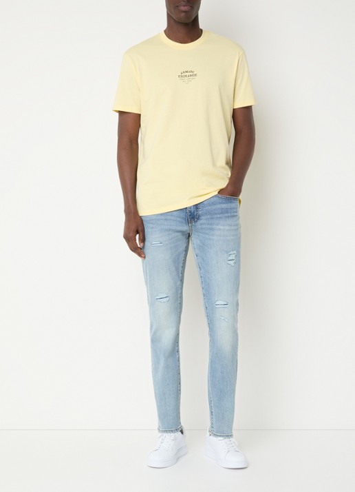 Armani Slim fit jeans met donkere wassing - voorkant 5 lichtblauw