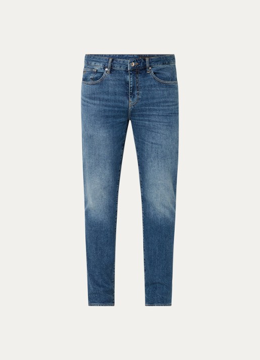 Armani Slim fit jeans met donkere wassing - voorkant 2 middenblauw