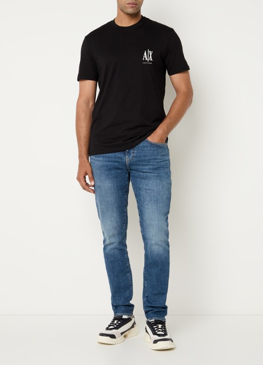 Armani Slim fit jeans met donkere wassing - voorkant 3 middenblauw
