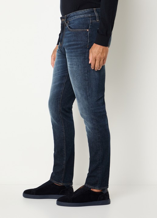 Armani Slim fit jeans met donkere wassing - detail 5 indigo