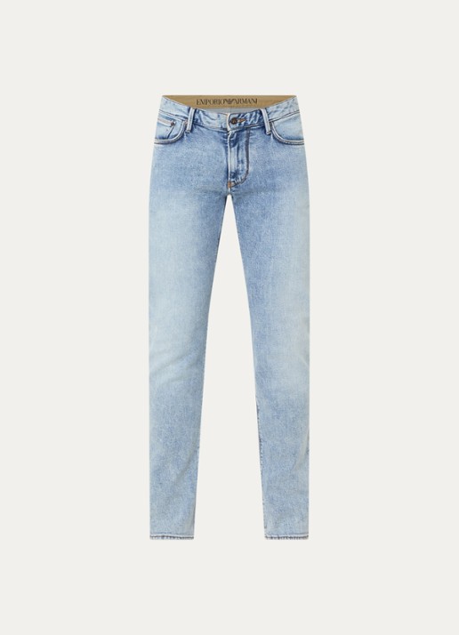 Armani Slim fit jeans met lichte wassing - voorkant 2 indigo