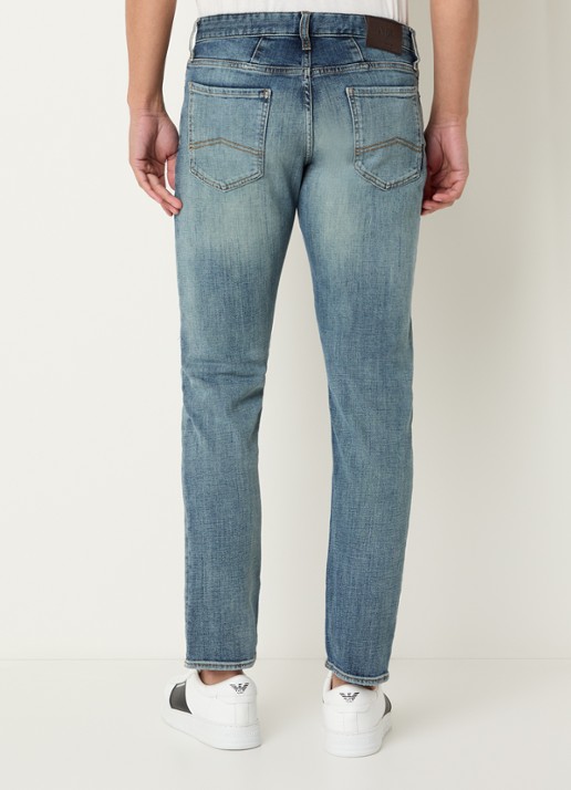 Armani Slim fit jeans met medium wassing - achterkant 3 indigo