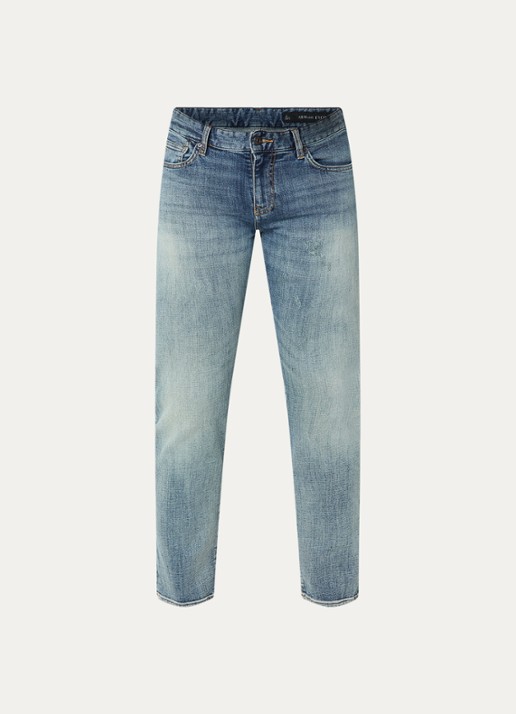 Armani Slim fit jeans met medium wassing - voorkant indigo