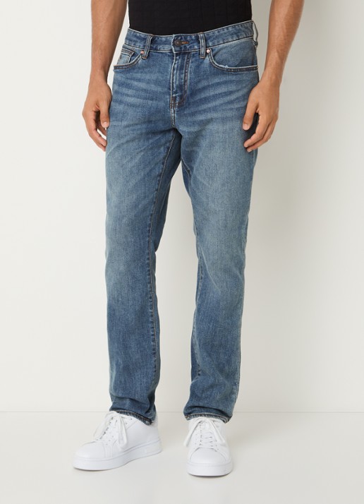 Armani Slim fit jeans met medium wassing - detail medium blue denim-mb002