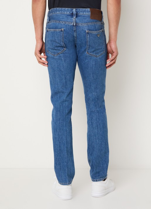 Armani Slim fit jeans met medium wassing - achterkant 5 indigo