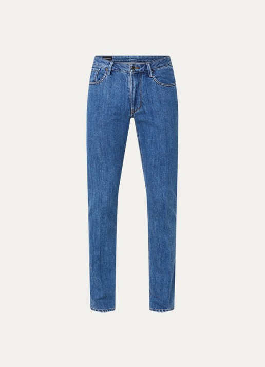 Armani Slim fit jeans met medium wassing - voorkant indigo