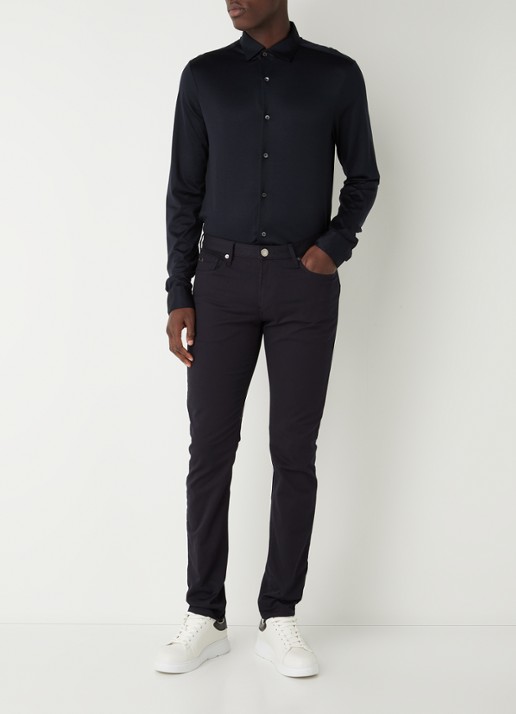 Armani Slim fit jeans met stretch en gekleurde wassing - voorkant 2 donkerblauw