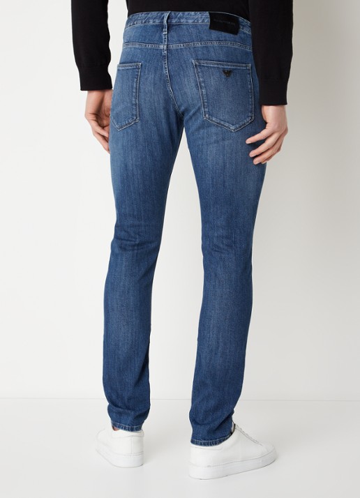 Armani Slim fit jeans met stretch - achterkant 3 donkerblauw