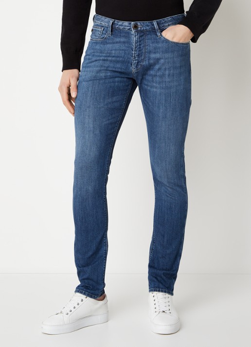 Armani Slim fit jeans met stretch - detail 4 donkerblauw