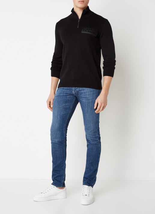 Armani Slim fit jeans met stretch - voorkant 2 donkerblauw