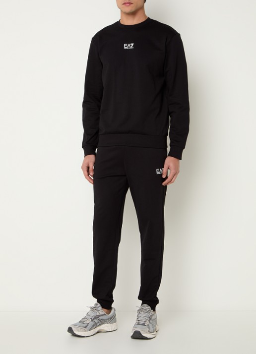 Armani Slim fit joggingbroek met logo en steekzakken - voorkant 3 zwart