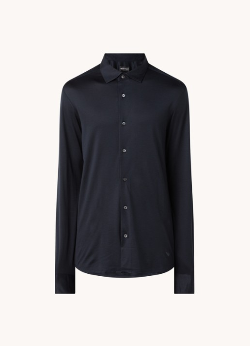 Armani Slim fit overhemd in lyocellblend - voorkant donkerblauw