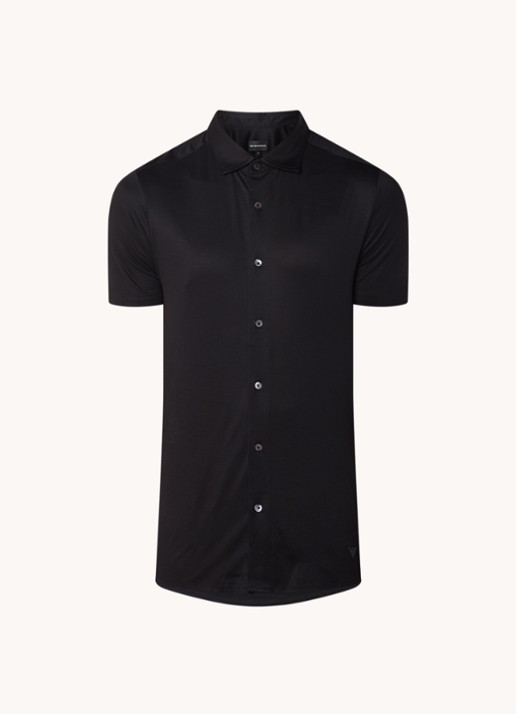 Armani Slim fit overhemd in lyocellblend - voorkant zwart