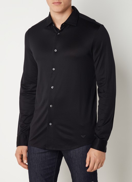 Armani Slim fit overhemd in lyocellblend - detail 3 zwart