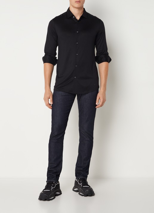 Armani Slim fit overhemd in lyocellblend - voorkant 2 zwart