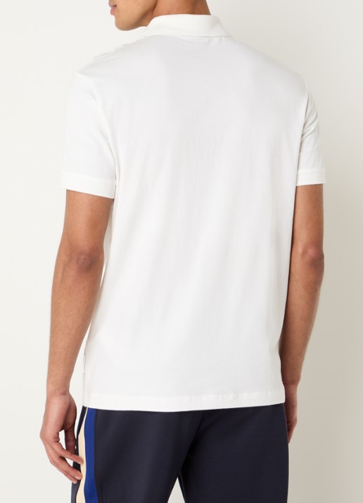 Armani Slim fit polo met 3D logo en halve rits - achterkant gebroken wit