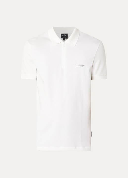 Armani Slim fit polo met 3D logo en halve rits - voorkant 2 gebroken wit