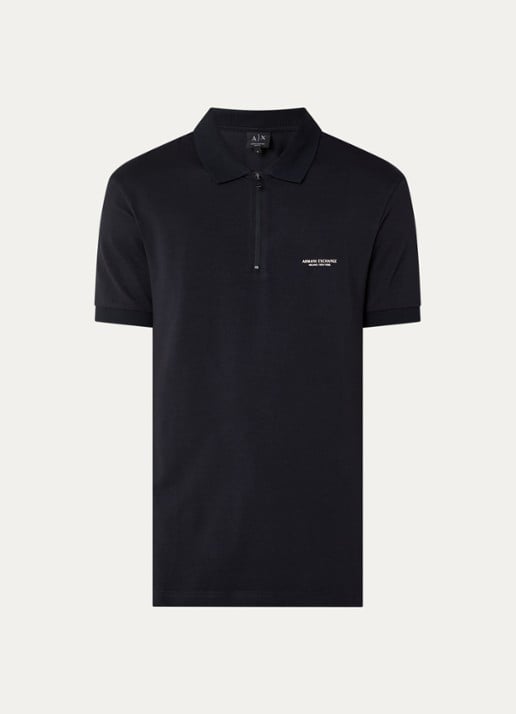 Armani Slim fit polo met 3D logo en halve rits - voorkant donkerblauw