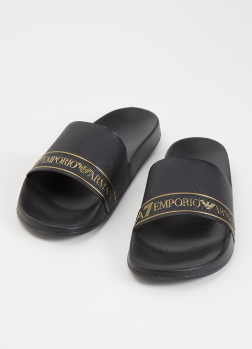Armani Slipper met logo - detail zwart