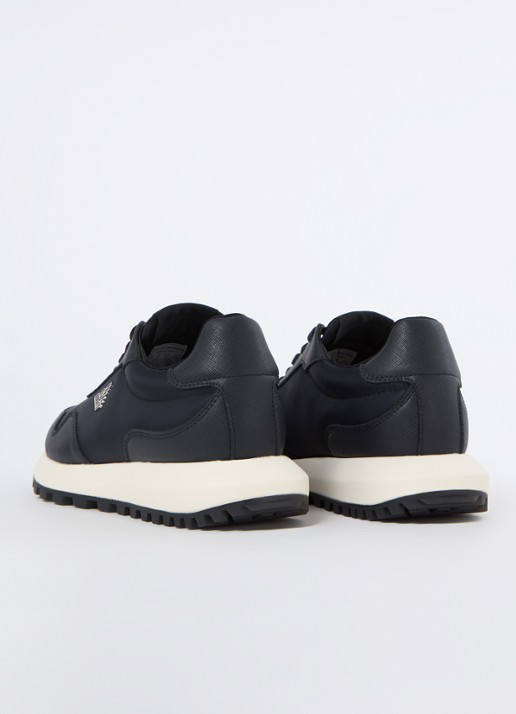 Armani Sneaker met kalfsleren details en logo - achterkant 5 donkerblauw