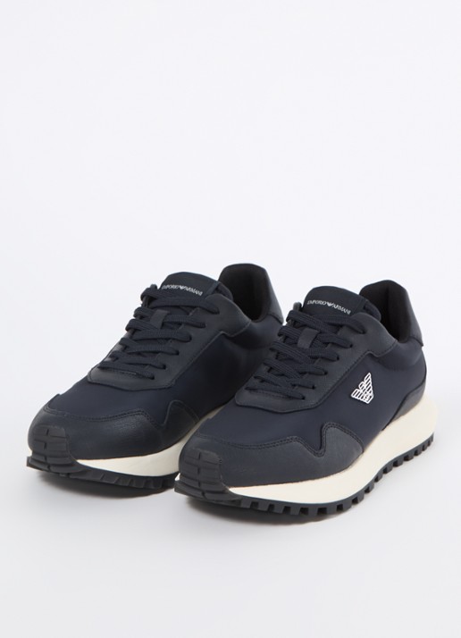 Armani Sneaker met kalfsleren details en logo - detail donkerblauw