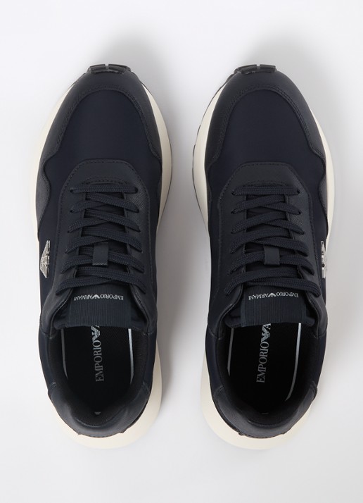 Armani Sneaker met kalfsleren details en logo - detail 2 donkerblauw