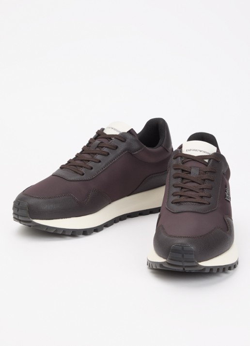 Armani Sneaker met leren details - detail donkerbruin