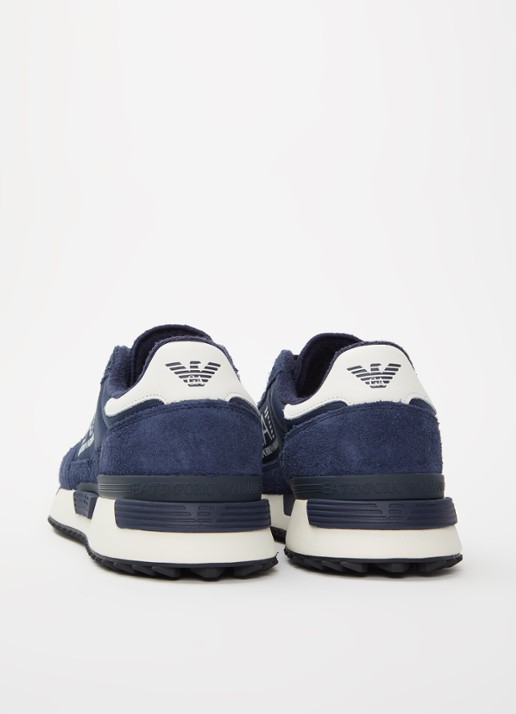Armani Sneaker met logo en suède details - achterkant 4 donkerblauw